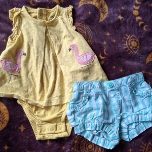 chic Yellow Flamingo Baby Romper Set